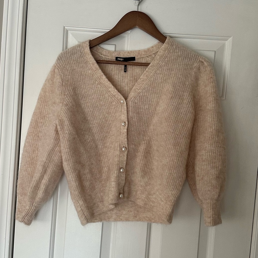 Maje beige cardigan with faux pearl buttons